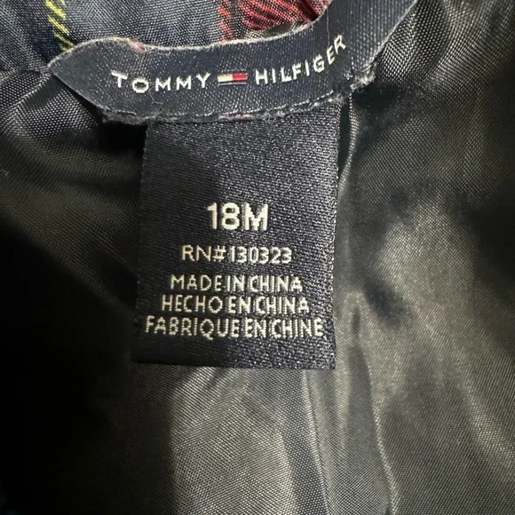 Tommy Hilfiger Vest 18M Baby Red Blue Plaid Full Zip Puffer Pockets Kids Toddler - Picture 7 of 8